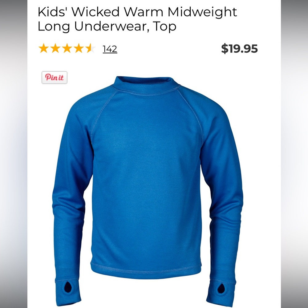 LL Bean kids size M (10-12) base layer set, blue